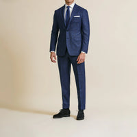Suit - Loro Piana Royal Blue Natural Stretch s120 Wool Glencheck with Windowpane 5950 OMJ Clothing