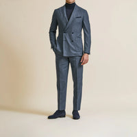Suit - Denim Blue Natural Bi-Stretch s130 Wool Flannel with Dark Blue Stripe 5954 OMJ Clothing