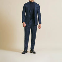 Suit - Loro Piana Neopolitan Blue Wool with Micro-Check 5957 OMJ Clothing