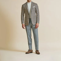 Sport Coat - Loro Piana Tan Wool-Cashmere Houndstooth with Light Grey Windowpane 9059 OMJ Clothing
